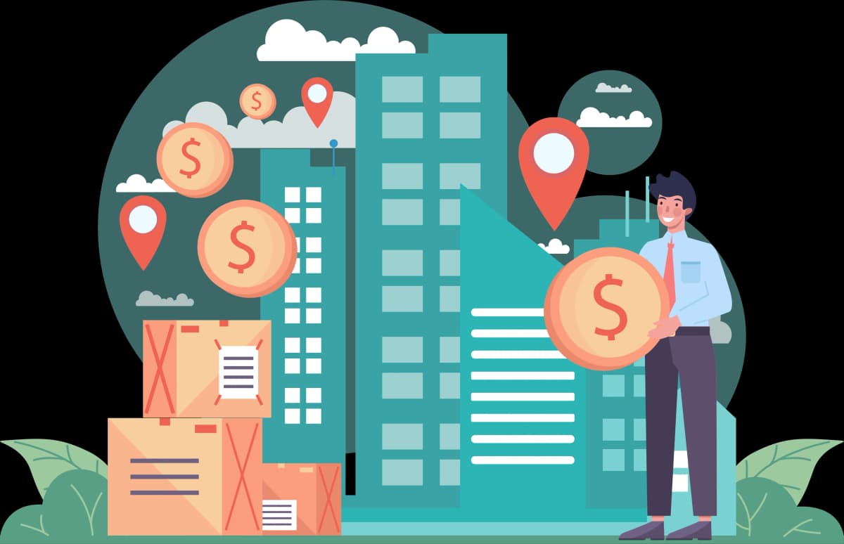 Illustration of city and business
